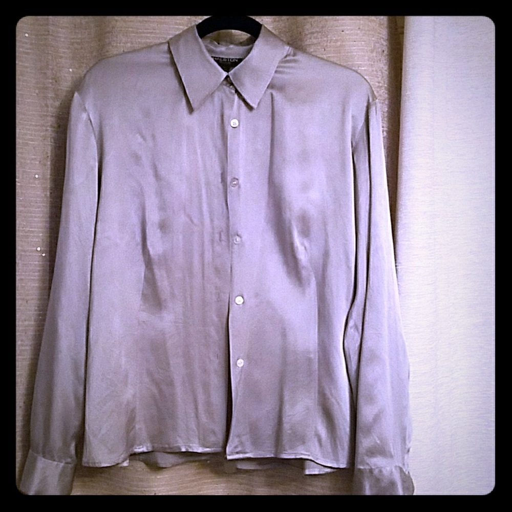 Halston silver satin shirt
